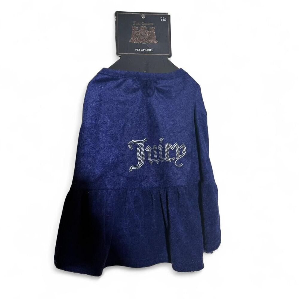 Navy Juicy Couture dog sweater with ruffle hem; size M/L dog - Picture 2 of 5